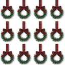 Retrowavy 12 Pcs Christmas Kitchen Cabinet Wreaths with Ribbon 3.94 Inch Mini Christmas Wreath Small Kitchen Xmas Decor for Window Door(Multicolor Plaid,Classic Style)