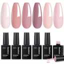 Beetles Nude Pink Gel Polish Set - 6 Colors Spring Gel Nail Polish Set, Nude Light Baby Pink Colors, DIY Salon Home Manicure Long Lasting Soak Off UV LED Nail Lamp Cozy Palette