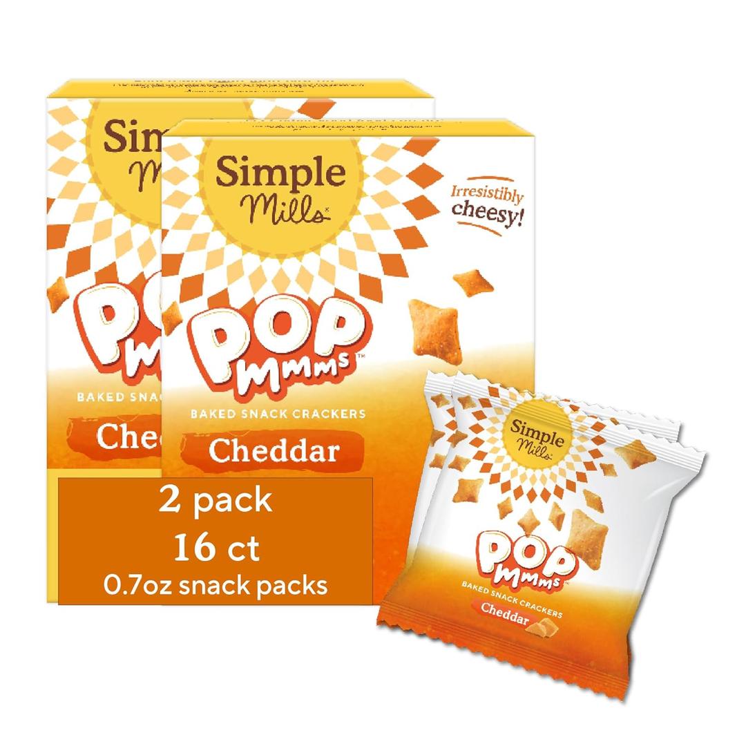 Simple Mills Pop Mmms Cheddar Baked Snack Pack Crackers, Healthy Snacks for Kids, Individual Packs, Gluten Free, 8 Ct (Pack of 2) (5.6 Ounce (Pack of 2)) BB Date 01/11/2026