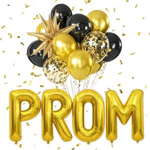 42 Inch Prom Balloons, Gold Letter Foil Balloons Banner, with Black Gold Latex Balloons Class of 2026 Prom Night Party Props, for High School College 2026 Graduation Congrats Decorations Supplies