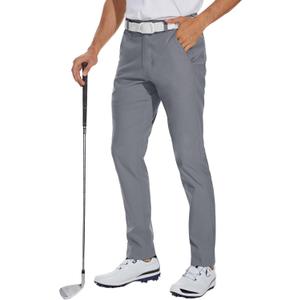 SPECIALMAGIC Mens Golf Stretch Pants Slim Fit Tapered Waterproof Casual Hiking Lightweight Dress with Zipper Pockets (36W x 32L, Asphalt Grey)