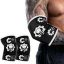 MANUEKLEAR 5mm Neoprene Weight Lifting Elbow Sleeves for Men (1 Pair), Elbow Sleeves Weightlifting Men with 2 Adjustable Compression Straps for Bench and Powerlifting & Weightlifting (XL (11-11.8in), Shiny Black)