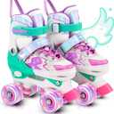 Star Wing Roller Skates for Toddlers & Kids - 4 Size Adjustable Light Up Patines para Nias, Battery-Free All Illuminating Wheels, Ideal Gift for Girls and Boys Ages 3-12 (Green)