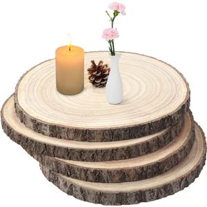 Large Wood Slices 4 Pcs 12-14 Inches Wood Rounds Natural Wood Slices for Centerpieces/Display/Crafts/Painting/Table Decor/Wood Burning/DIY Projects/Christmas Ornaments