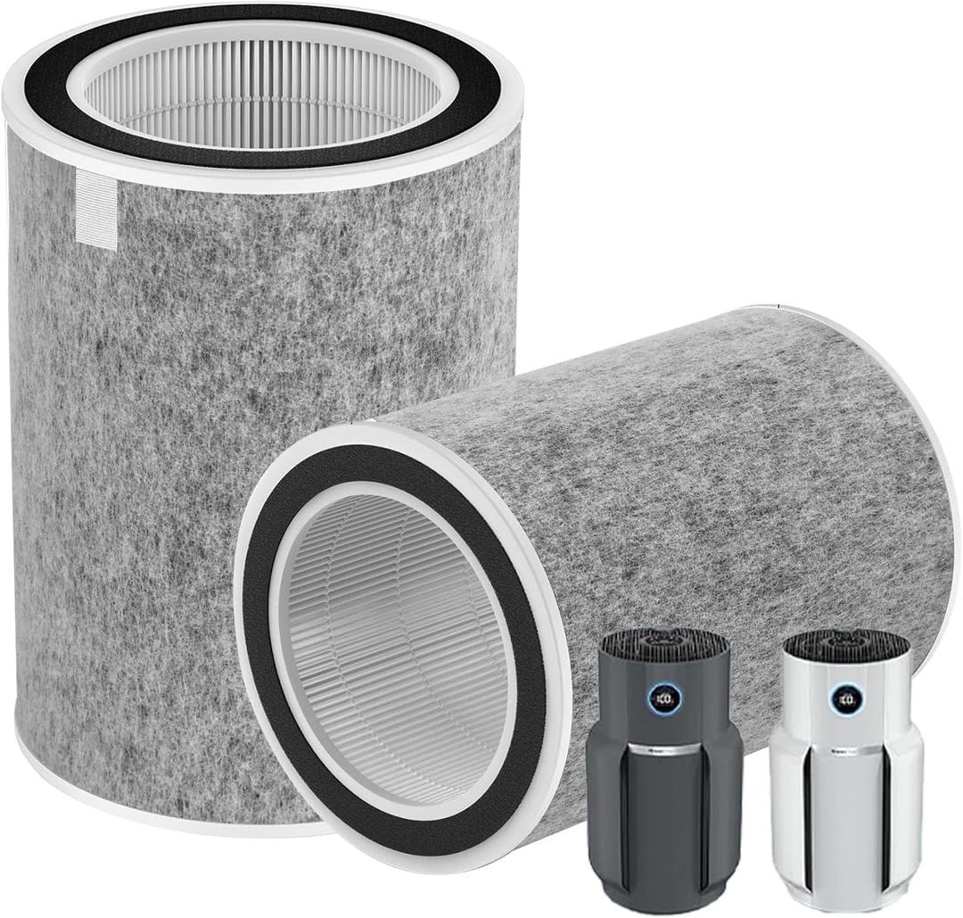 2Pack HP202 HP302 Replacement Filter Compatible with Shark HP201 HP202 HP302 HP301 HC502 AP1000 Air Purifier MAX, True Filter Cleans Up to 99.98% Particles Part # HE2FKBAS, HE2FKBASMB, Grey