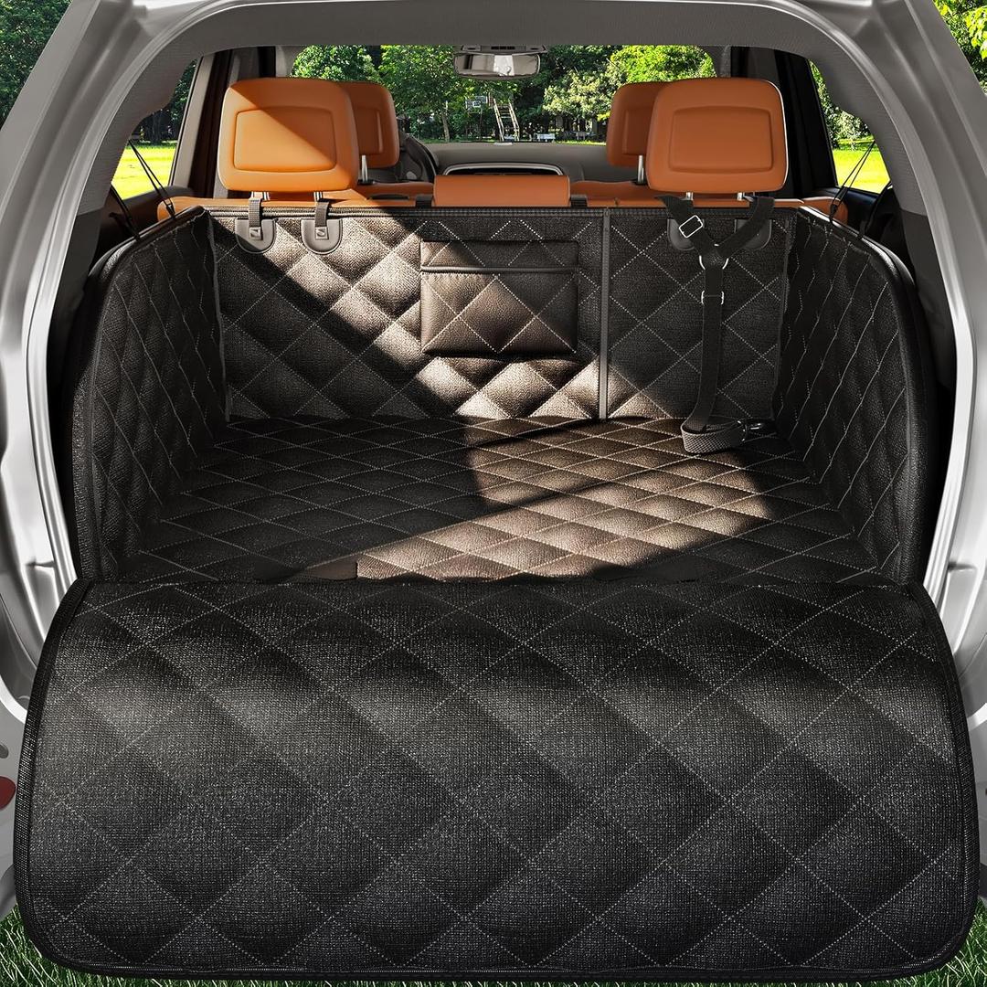 Zanch Heavy Duty SUV Cargo Liner for Dog, Cushioned Sides for Full Protection, Non-Slip Waterproof Cover for Dogs Hair Muddy Paws, Trunk Protector with 60/40 Split & Bumper Flap, M, Black