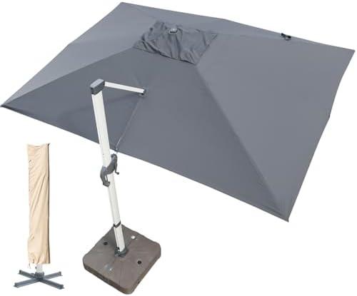 LKINBO 10x13 FT Rectangle Cantilever Umbrella with Cross Base, Heavy Duty Large Patio Umbrella 360 Degree Rotation Outdoor Offset Umbrella with Easy Tilt & Crank for Pool Deck Backyard (Grey)