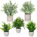 Fake Plants,5Pack Mini Potted Artificial Plant Small Faux Plant Indoor Outdoor for Home Decor,Eucalyptus Greenery Plastic Fake Green Grass Plants for Office Bathroom Shelf Farmhouse Coffee Table Decor