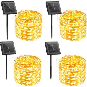 Solar String Lights Outdoor Waterproof, 4 Packs Total 132 Ft 400 LED Solar Fairy Lights with 8 Modes, Twinkle Solar Powered Outdoor Lights for Patio Yard Trees Wedding Christmas, Warm White