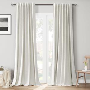 Joywell Linen Natural Cream Full Blackout Curtains 108 Inch Extra Long 2 Panels Set for Bedroom Living Room,Back Tab Rod Pocket Room Darkening Thermal Insulated Black Out Window Drapes,52x108 Inches