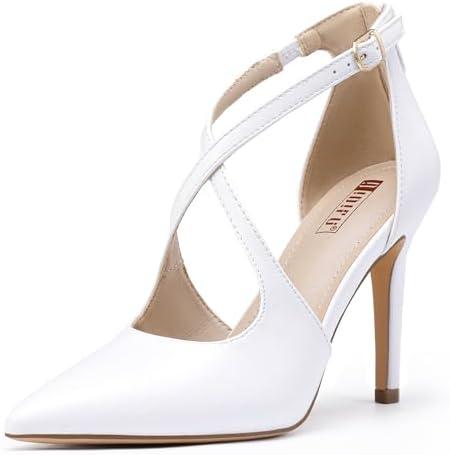 IDIFU IN4 Women's Pumps Closed Toe Stiletto Heels Strappy Wedding Bridal Office Homecoming Work Prom Dress Shoes Bride Comfortable Dressy Formal Pointed Toe Zip 7,5