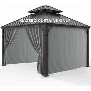 Gazebo Curtains Outdoor Waterproof with Zipper, 4-Panel, Grey, 120"W x 120"L