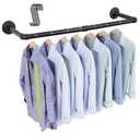 OROPY Industrial Pipe Clothing Rack 38.4", Heavy Duty Detachable Wall Mounted Clothes Rack Black Iron Garment Bar, Multi-purpose Hanging Rod for Closet Storage, Black (Two Base)