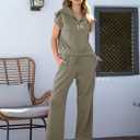 MEROKEETY Women 2 Piece Set Summer Outfits Sweatsuit Half Zip Cap Sleeve Sweatshirt Wide Leg Sweatpant Tracksuit Sets (XL)