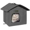 Rest-Eazzzy Cat House for Outdoor Cats, Weatherproof and Insulated Feral Cat House with Mat and Clip, Easy to Put Together, Selfwarming Cat Shelter for Winter(Grey, Canopy House X 1)