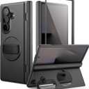 SURITCH for Samsung Galaxy Z Fold7 Case with 360 Rotatable Hand Strap Phone Grip Holder & Invisible Kickstand & Screen Protector, Protective Cover for Fold 7 -Black