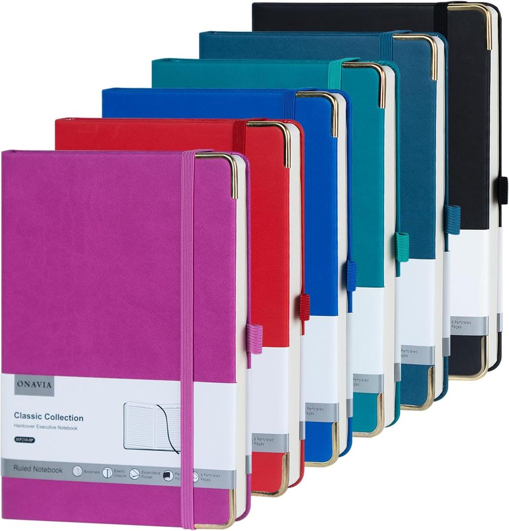 A5 Lined Journal Notebook - 100 GSM Thick Paper, 6 Pack Hardcover Journaling Notebooks for Writing, Work, Travel, School, College Ruled Journals for Women Men, PU Leather Note Books, 5.5x8.3 (Assorted Color)