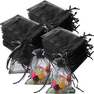 Woanger 500 Pcs Black Organza Bags Bulk 3 x 4 Inch Small Drawstring Mesh Gift Bags Sheer Jewelry Pouches Sachet Candy Pouch for Wedding Favor Holiday Festival Birthday Party Shower