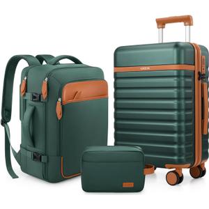 UKEIN Luggage Sets 3 Piece, Carry On Luggage 20In With Spinner Wheels,PC Hardside Suitcase Set with TSA Lock,Durable Carry On Suitcase With Travel Backpack for Men (Green, 3 piece set (20inch))