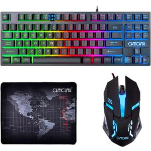 CHONCHOW 87 Keys TKL Gaming Keyboard and Mouse Combo, Wired LED Rainbow Backlit Keyboard 800-3200 DPI RGB Mouse, Gaming for PS4 Xbox PC Laptop Mac