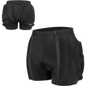 Kids Padded Shorts with Zipper, Crash Butt Pads for Hip Tailbone & Butt,Snowboard Impact Protective Pad Pants for Youth Child (XX-Small, Black)