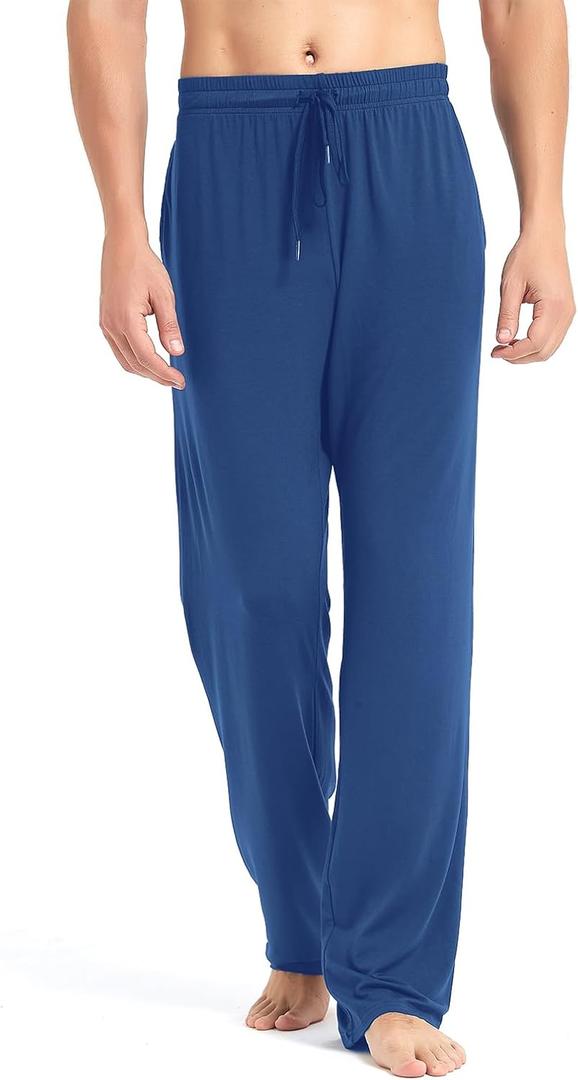 Idtswch 34" Long Inseam Men's Tall Extra Long Pajama Pants, Lounge Jogger Yoga Pants, Sleepwear with Pockets for Men (Blue)