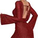 EYNMIN Sparkly Sequin Mini Dress Long Sleeve Backless Tie Glitter Short Going Out Dresses for Women (Small, Red)