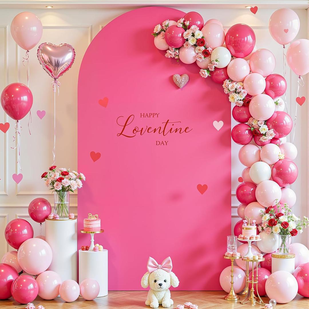 Hot Pink Arch Cover, 6FT Spandex Fitted Wedding Arch Stand Covers Round Top Chiara Backdrop Cover for Birthday Party Ceremony Banquet Decoration