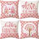 2 x Pink Valentine's Day Pillow Covers 18 x 18 Inch Set of 4, Valentines Decor Love Heart Designs Decorative Pillowcases for Home Sofa Couch Cushion Decoration
