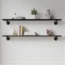 IEO Industrial Pipe Shelving Shelf,Pipe Wall Shelves Wood Shelf:Kitchen Shelves 48 Inches Wood Long Floating Shelves for Wall Farmhouse Pipe Book Shelves Black for Decor and Bar Shelving