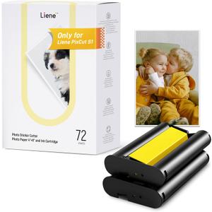 Liene Photo Paper & Cartridge, 2 Ink Cartridge Refill & 72 sheets photo papers, 4x6", Dye Sublimation, Water & Oxidation-Proof, Only for Liene PixCut S1 Liene Photo Paper & Cartridge, 2 Ink Cartridge Refill & 72 sheets photo papers, 4x6", Dye Sublimation, Water & Oxidation-Proof, Only for Liene PixCut S1