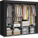 Portable Closet Wardrobe, 67-Inch Clothes Organizer with 4 Hanging Rods and 8 Shelves, Non-Woven Fabric Cover, Large Capacity Storage for Bedroom and Living Room, Black
