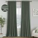 Blackout Olive Green Linen Curtains 96 Inches Long Back Tab Heat Reflective Full Light Block Out Curtains 2 Panels for Bedroom Windows Textured Long Draperies With Liner Floor to Ceiling Length 8Ft