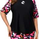 JOYBIK Women's 2 Piece Plus Size Rash Guard Sets with Built in Bra (XXXL)