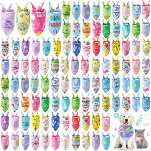 Kacctyen 100 Pcs Easter Dog Bandanas Bulk Dog Adjustable Cute Washable Triangle Kerchief Scarf Bibs for Small to Medium Pet Seasonal Party Costume Accessories