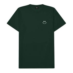 Dalix Smile Face Embroidered Cotton Relaxed Boxy Fit Short Sleeve Crewneck Tee Shirt Mens in Forest Green, S