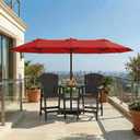 15FT Large Patio Umbrella with Base Included, Double Sided Outdoor Market Umbrella with Flexible Fiberglass Ribs, UV-Blocking Extra Large Umbrella for Garden, Pool, Deck, Red