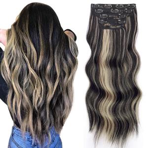 Vigorous Clip in Hair Extensions 20 Inch Black Mix Blonde Long Hair Extensions Clip Ins 4PCS Soft Synthetic Hairpieces for Women Vigorous Clip in Hair Extensions 20 Inch Black Mix Blonde Long Hair Extensions Clip Ins 4PCS Soft Synthetic Hairpieces for Women