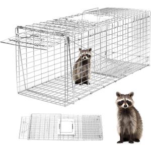 Animal Trap 32"x10"x12" Cage Trap, Heavy Duty Folding Raccoon Traps, Humane Cat Trap for Stray Cats,Rabbits,Squirrels,Outdoor Small Animal Trap,Humane Catch & Release