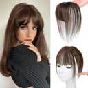 Bangs Hair Clip, 100% Real Human Hair Toppers with Wispy Bangs 360 Cover Clip in Bangs for Women Daily Wear Dark Brown