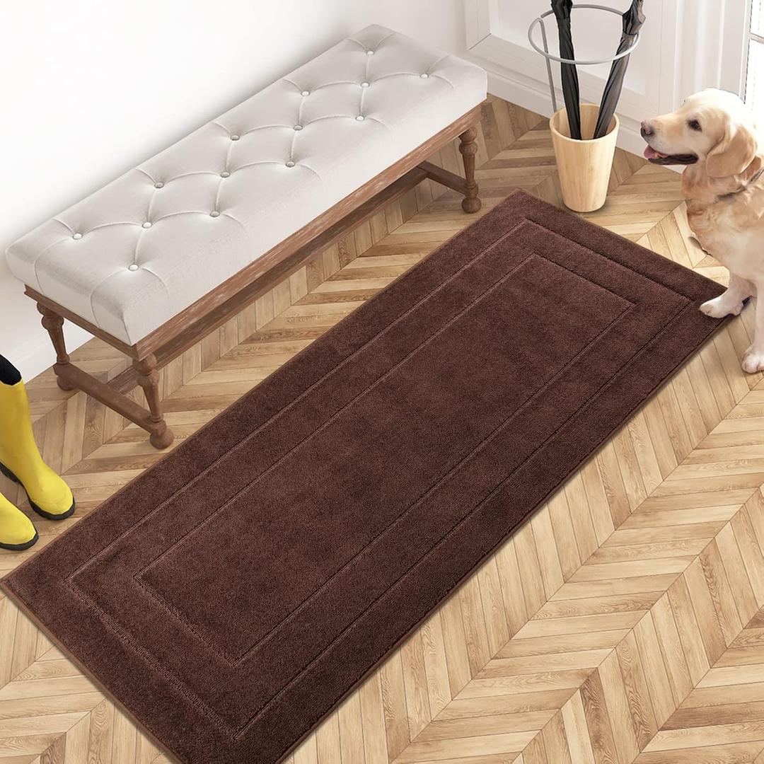 PURRUGS Dirt Trapper Door Mat 24" x 59", Non-Slip/Skid Machine Washable Entryway Rug, Dog Doormat, Super Absorbent Welcome Mat for Muddy Wet Shoes and Paws, Brown