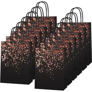20 Pieces Rose Gold Gift Bags Birthday Party Favor Bags Bronzing Kraft Paper Goodie Treat Bags with Handle for Birthday, Wedding, Hen Party Celebrations