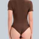 Women's Crew Neck Short Sleeve Bodysuit Slimming Fit T-Shirt Body suit Top Neutral Collection (Medium, Cafe Brown)