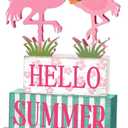 Yuntau 4 Pcs Summer Flamingo Table Decor Pink Flamingo Wood Sign Block Rustic Hawaii Tropical Tiered Tray Decor Farmhouse Hello Summer Table Centerpiece for Home Indoor Office Desk Shelf Decorations