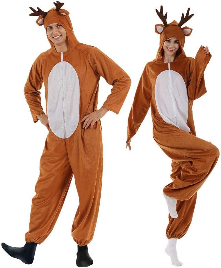 EraSpooky Christmas Reindeer Adult Costume Unisex Deer Animal Onesie Party Jumpsuit (Medium)