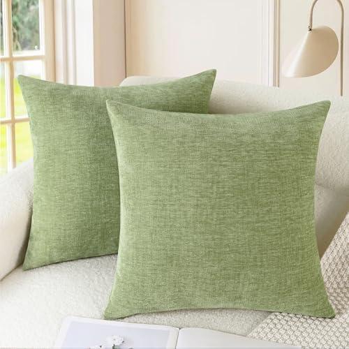 CaliTime Throw Pillow Covers Decorative 16 X 16 Inches Pack of 2 Cozy Chenille Cushion Case for Couch Sofa Bed Living Room Home Sage Green