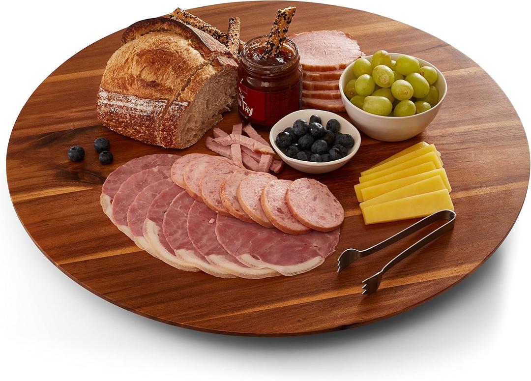 21" Acacia Wood Lazy Susan for Table Top - Wooden Turntable Serving Tray for Charcuterie Boards Cheese Board - Extra Large Round Lazy Susan Organizer - Kitchen Revolution for Countertop (21 Inch)