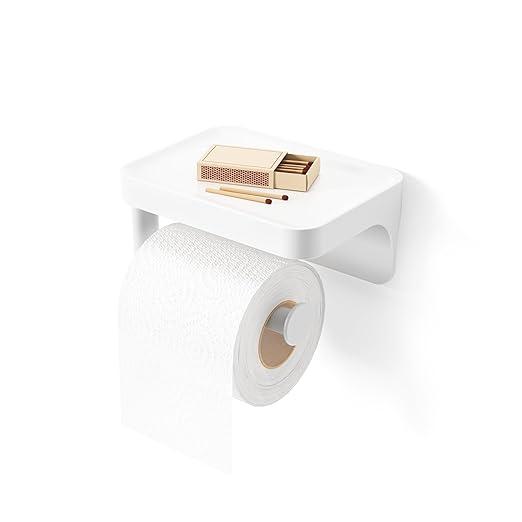 Flex Adhesive Toilet Paper Holder & Shelf, White