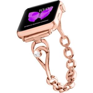 Slim Bling Bands for Apple Watch 42mm 44mm 45mm 49mm, Womens Jewelry Metal Strap Dressy Wristband for iWatch Series 9/8/7/SE/6/5/4/3/2/1/Ultra, Adjustable, Rose Gold