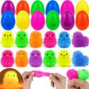 12 Pack Easter Eggs Filled LED Chick Duck Puffer Balls Easter Egg Fillers Toys, Light Up Stress Relief Fidget Toys Squeeze Ball Easter Basket Stuffers for Kids Boys Girls Easter Eggs Hunt Party Favors